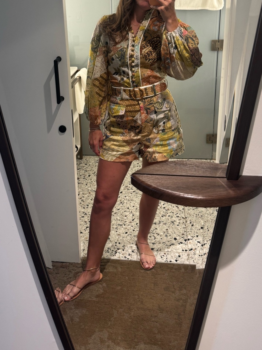 Zimmermann Multicolor Patchwork Print Belted Linen-Blend Shorts